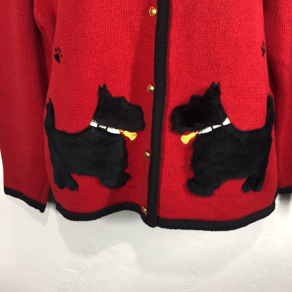 Crystal Kobe red 3-D Scottie Dog cardigan size medium - Picture 3 of 11